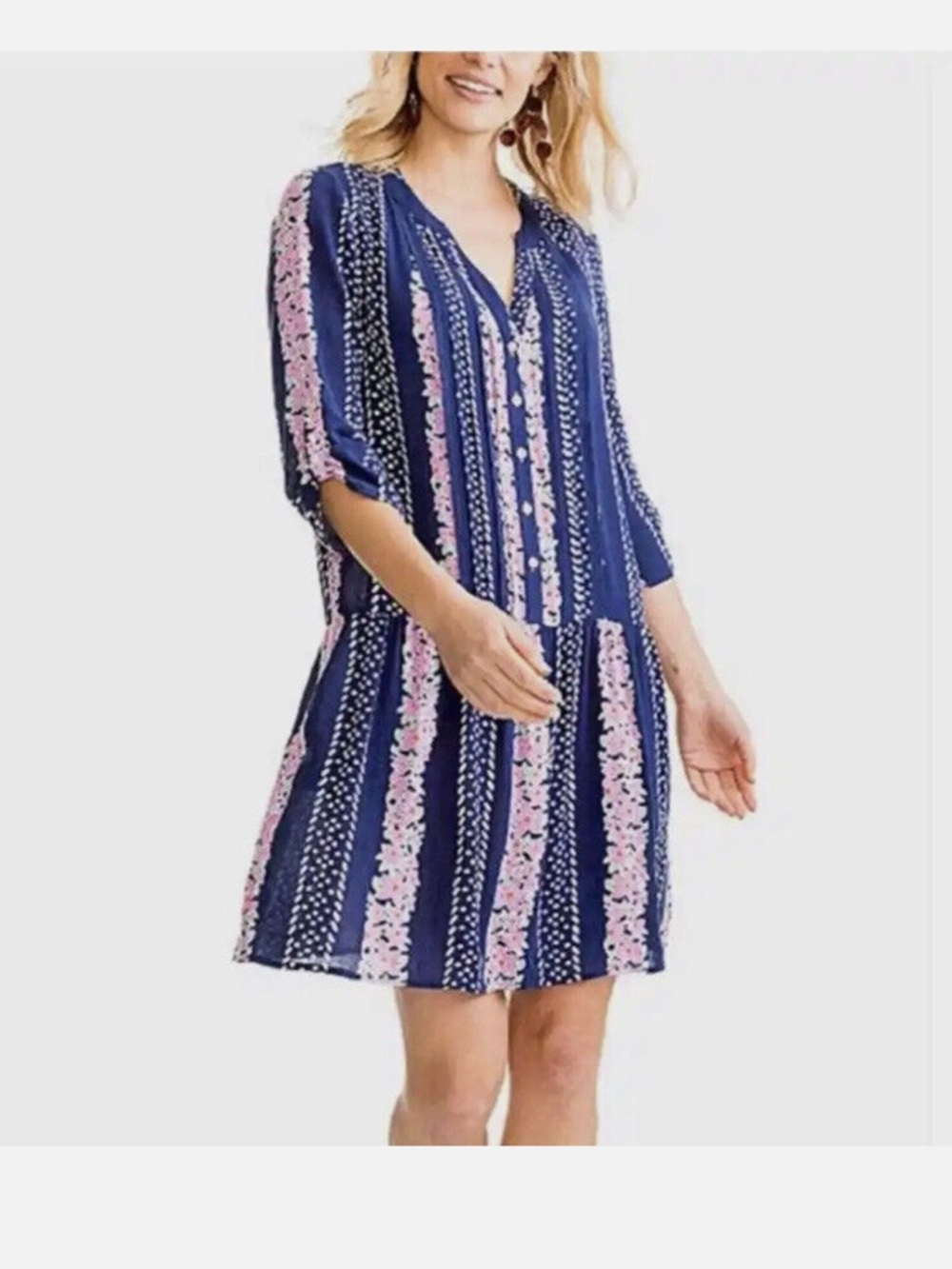 Southern Tide Navy Blue and Pink Floral Mini Dress